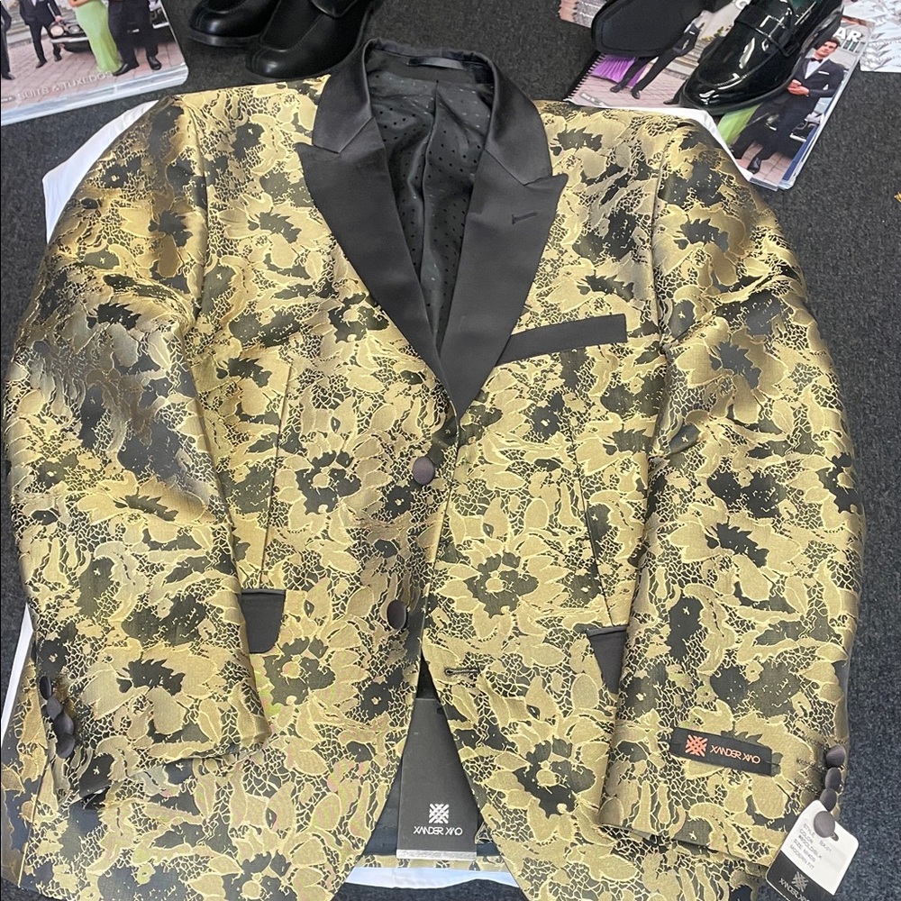 Striking Gold and Black Floral Tuxedo Jacket